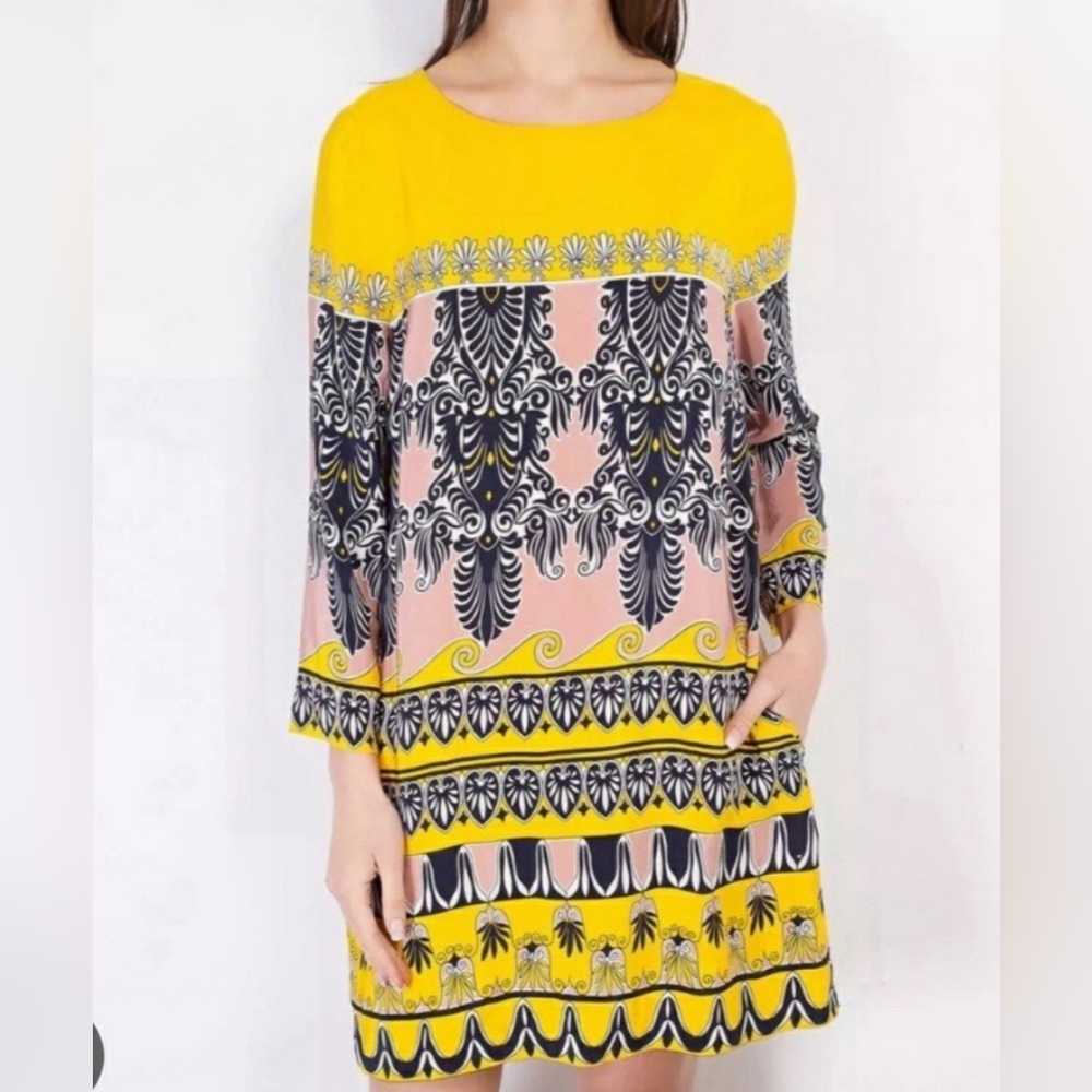 J.Crew Silk 3/4 sleeve Print Vibrant Side Pocket Fully Lined Dress 12